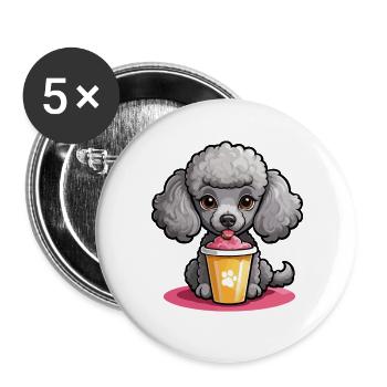Dame caniche nourrissant - Lot de 5 grands badges (56 mm) - blanc - Devant