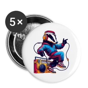 Cheerful Badger with Headphones Dancing - Buttons large 2.2''/56 mm (5-pack) - white - Front