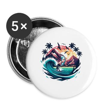 Sonnenuntergang Surf Abenteuer Flügel Foilen Naturliebhaber - Buttons groß 56 mm (5er Pack) - Weiß - Vorne