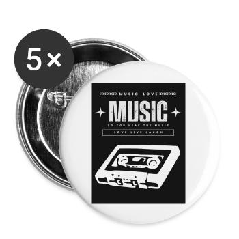 Liebe Lebe Lache - Musik - Buttons groß 56 mm (5er Pack) - Weiß - Vorne