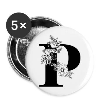 Floral black and white letter p - Buttons large 2.2''/56 mm (5-pack) - white - Front
