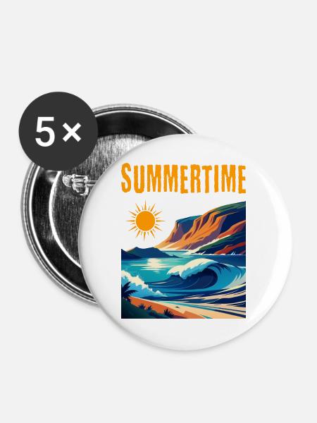 Summertime - schönes Sommerdesign - Buttons groß 56 mm (5er Pack) - Weiß