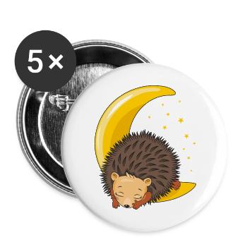 Niedlicher Igel schläft auf dem Mond - Buttons groß 56 mm (5er Pack) - Weiß - Vorne