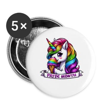 LGBTQ Pride Monat Einhorn Regenbogen Toleranz - Buttons groß 56 mm (5er Pack) - Weiß - Vorne