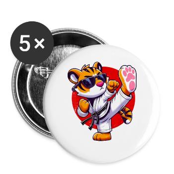 Tigre Karate Style Illustration - Lot de 5 grands badges (56 mm) - blanc - Devant