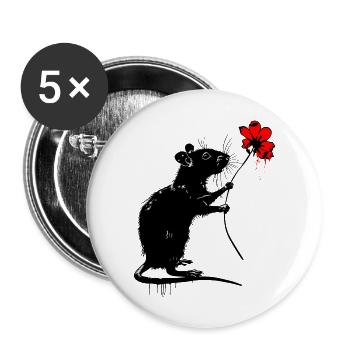 Rat with flower - Buttons large 2.2''/56 mm (5-pack) - white - Front