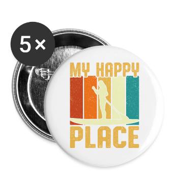 My Happy Place Girl Paddle Board Retro Vintage - Buttons large 2.2''/56 mm (5-pack) - white - Front