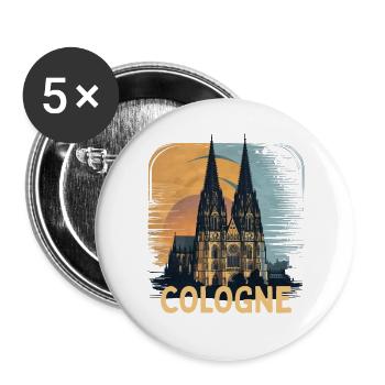 Cathédrale de Cologne Silhouette vintage de Cologne Horizon de Cologne - Lot de 5 grands badges (56 mm) - blanc - Devant