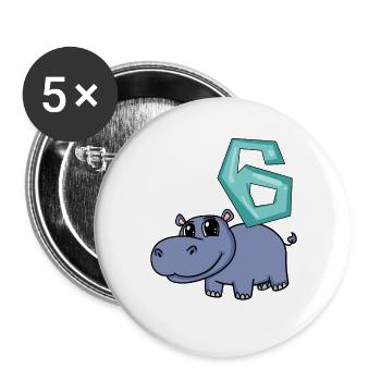 6th Birthday Motif Hippopotamus - Six Years Old - Buttons large 2.2''/56 mm (5-pack) - white - Front