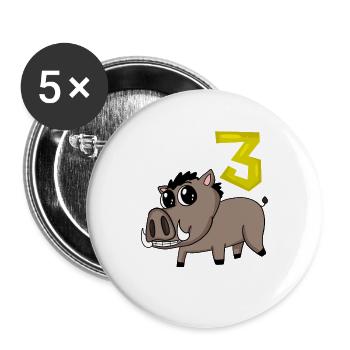 3. Geburtstag Motiv Wildschwein - drei Jahre alt - Buttons groß 56 mm (5er Pack) - Weiß - Vorne
