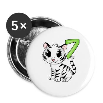 7th Birthday Motif Tiger - 7 years old - Buttons large 2.2''/56 mm (5-pack) - white - Front