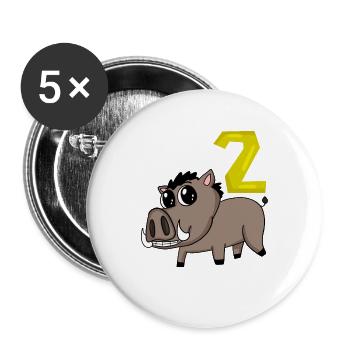 2nd Birthday Motif Wild Boar - Two Years Old - Buttons large 2.2''/56 mm (5-pack) - white - Front