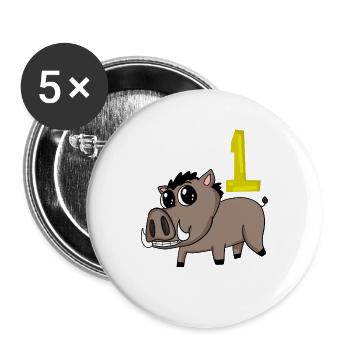 1. Geburtstag Motiv Wildschwein - Eins Jahre alt - Buttons groß 56 mm (5er Pack) - Weiß - Vorne