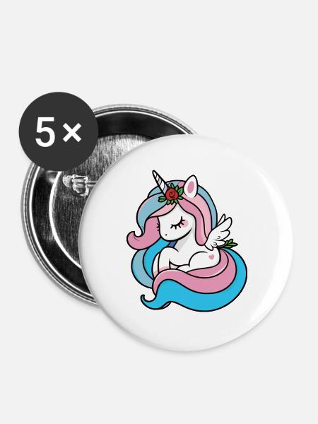 Pastell-Einhorn - Buttons groß 56 mm (5er Pack) - Weiß