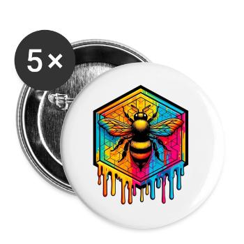Biene - Buttons groß 56 mm (5er Pack) - Weiß - Vorne