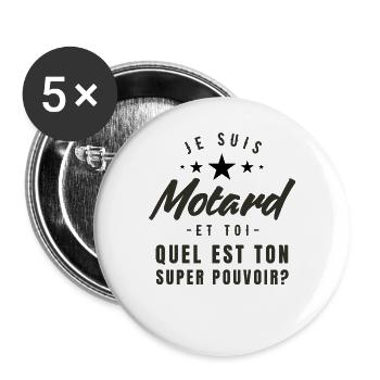 I'm a biker and you, what's your superpower? - Buttons large 2.2''/56 mm (5-pack) - white - Front