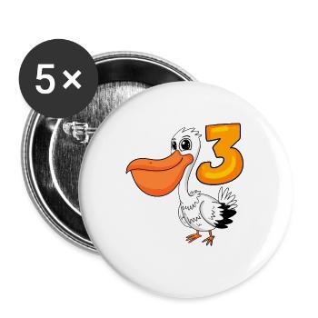 3ème anniversaire motif pélican - trois ans - Lot de 5 grands badges (56 mm) - blanc - Devant