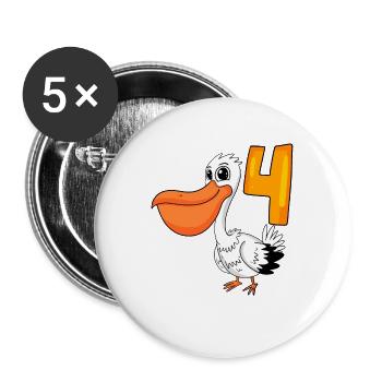 4. Geburtstag Motiv Pelikan - vier Jahre alt - Buttons groß 56 mm (5er Pack) - Weiß - Vorne