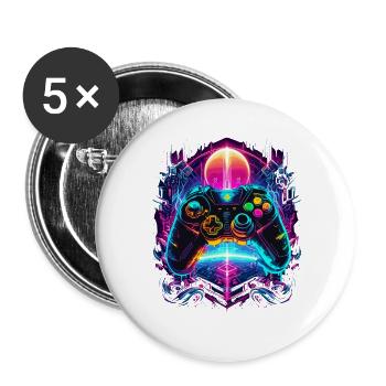Manette de jeu rétro Cyberpunk vibrante - Lot de 5 grands badges (56 mm) - blanc - Devant