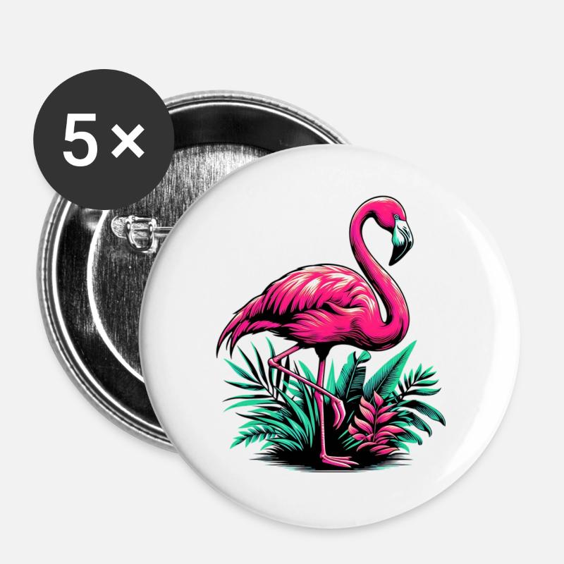 Flamingo - Buttons groß 56 mm (5er Pack) - Weiß