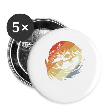 Fish Graphic Retro Look - Buttons large 2.2''/56 mm (5-pack) - white - Front