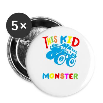 Monstertrucks für Kinder - Buttons groß 56 mm (5er Pack) - Weiß - Vorne