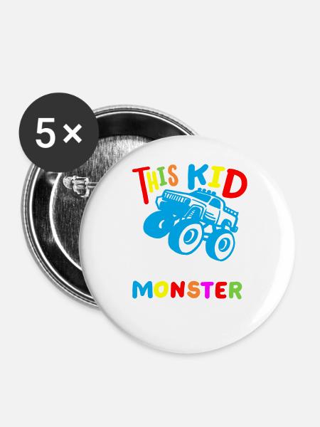 Monstertrucks für Kinder - Buttons groß 56 mm (5er Pack) - Weiß