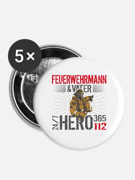 Feuerwehr Vater - Buttons groß 56 mm (5er Pack) - Weiß