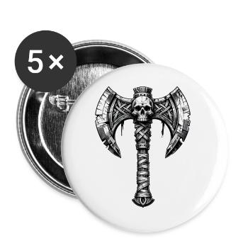 Design de crâne de hache lançant une hache - Lot de 5 grands badges (56 mm) - blanc - Devant