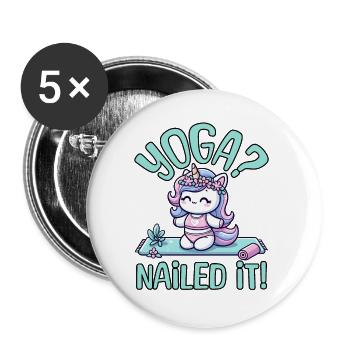 ADORABLE PLAISIR DE YOGA LICORNE : LE YOGA A RÉUSSI - Lot de 5 grands badges (56 mm) - blanc - Devant