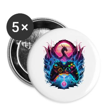 Synthwave Dragon Gaming Fantasy - Lot de 5 grands badges (56 mm) - blanc - Devant