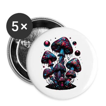 Psychedelic Mushroom Magic - Buttons groß 56 mm (5er Pack) - Weiß - Vorne