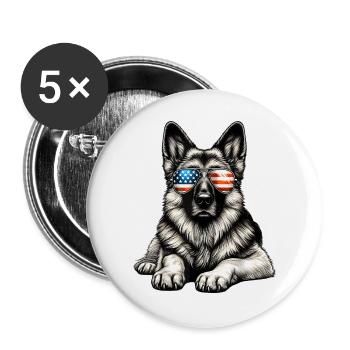 Patriotic Pup with Flag Sunglasses - Buttons large 2.2''/56 mm (5-pack) - white - Front