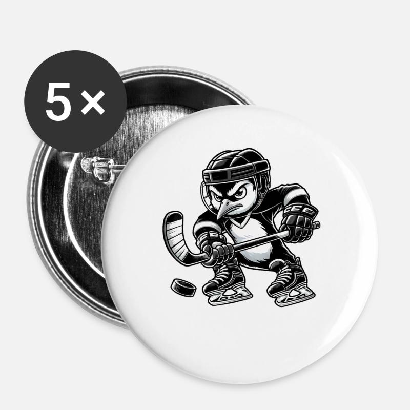Lustiger Pinguin spielt Eishockey Hockeyspieler - Buttons groß 56 mm (5er Pack) - Weiß