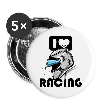 I Love Racing Helmet Car Motorcycle Racing Logo - Buttons large 2.2''/56 mm (5-pack) - white - Front