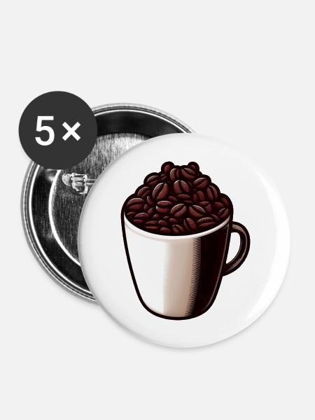 Kaffee Tee - Kaffeetasse - Tee - Buttons groß 56 mm (5er Pack) - Weiß