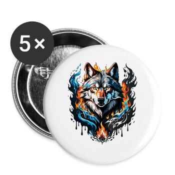 Majestic wolf head surrounded by flames and water - Buttons large 2.2''/56 mm (5-pack) - white - Front