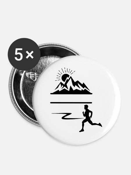 Runner Man Berge - Buttons groß 56 mm (5er Pack) - Weiß