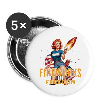 Feux d’artifice et liberté design vintage rétro - Lot de 5 grands badges (56 mm) - blanc - Devant