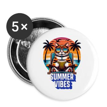 Summer Vibes mit einer coolen Katze - Buttons groß 56 mm (5er Pack) - Weiß - Vorne