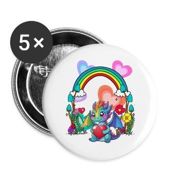 Rainbow Dragon Dragon Heart Birthday Kids - Buttons large 2.2''/56 mm (5-pack) - white - Front