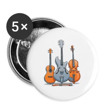 Guitare, guitare électrique et violoncelle - Lot de 5 grands badges (56 mm) - blanc - Devant