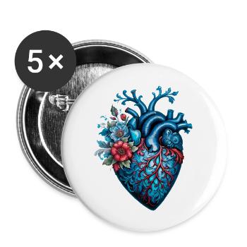 Blue Heart - Buttons large 2.2''/56 mm (5-pack) - white - Front
