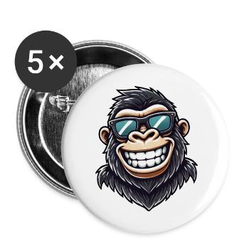 Coole Gorille Sonnenbrille Affe Chillig Stilvoll - Buttons groß 56 mm (5er Pack) - Weiß - Vorne