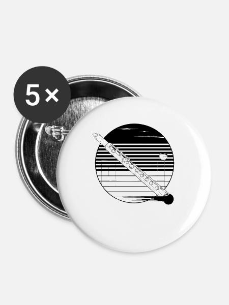 Flöte Skizze - Buttons groß 56 mm (5er Pack) - Weiß