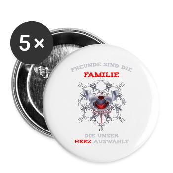 Herz und Fledermaus Familienmotiv - Buttons groß 56 mm (5er Pack) - Weiß - Vorne