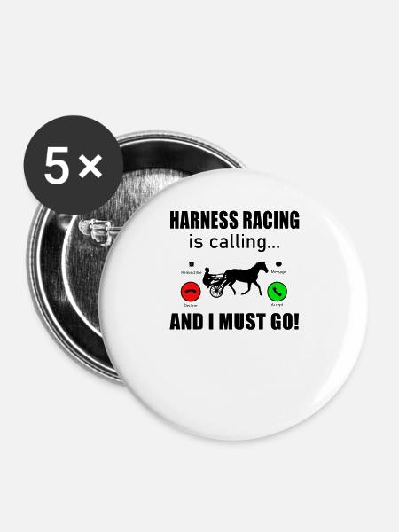 Trabrennpferd Trabrennsport IS-CALLING Pferde - Buttons groß 56 mm (5er Pack) - Weiß