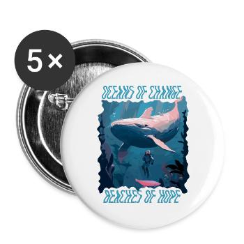 Baignade sur la plage et la mer sans plastique contre la pollution - Lot de 5 grands badges (56 mm) - blanc - Devant