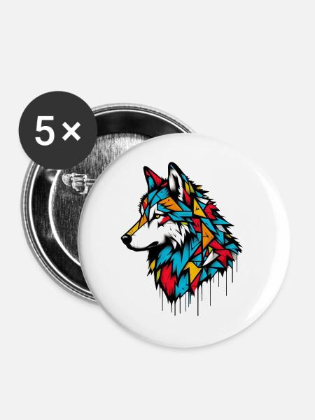 Wolf - Buttons groß 56 mm (5er Pack) - Weiß