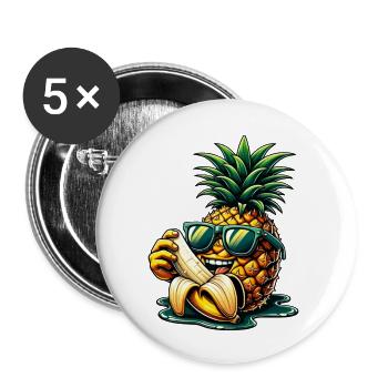 Fruits délicieux d’été, ananas, banane et soleil - Lot de 5 grands badges (56 mm) - blanc - Devant